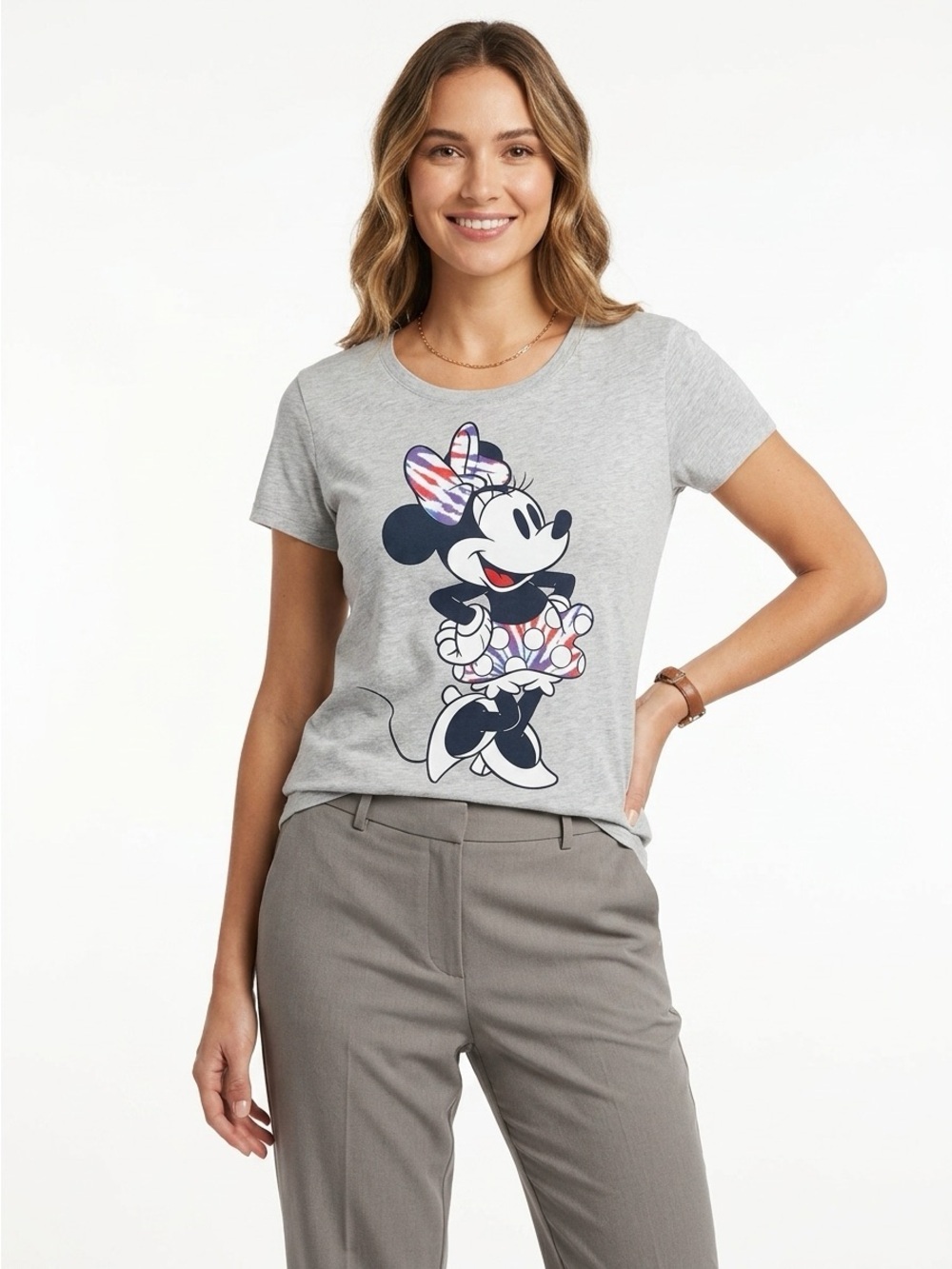 Disney Minnie Mouse Tie Dye Bow Graphic Tee Heather Gray Women’s XL
